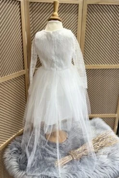 Merkloos Luxe Feestjurk-jurk Met Kant-witte Tule Jurk-communie Jurk-galajurk-bruidsjurk-prinsessen Jurk-danseres Jurk-lange Mouwen-tutu Rok-bruidsmeisjes-bruiloft-verjaardag-fotoshoot-communie-vormsel-lentefeest-ballet-elegant-katoen Polyester-7jaar(maat 122) -Trendyo Trendy Winkel 805x1200