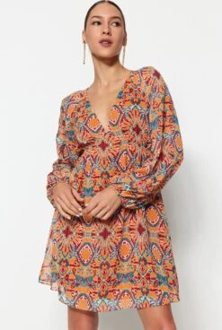 Trendyol Vrouwen Ballon Mouw V-hals Verschuiving Jurk -Trendyo Trendy Winkel 806x1200 21