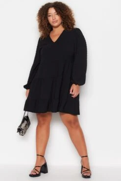 Trendyol Vrouwen Ballon Mouw V-hals Verschuiving Grote Maten Jurk -Trendyo Trendy Winkel 806x1200 26