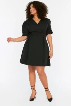 Trendyol Vrouwen Ballon Mouw Cache-coeur Basis Grote Maten Jurk -Trendyo Trendy Winkel 806x1200 27