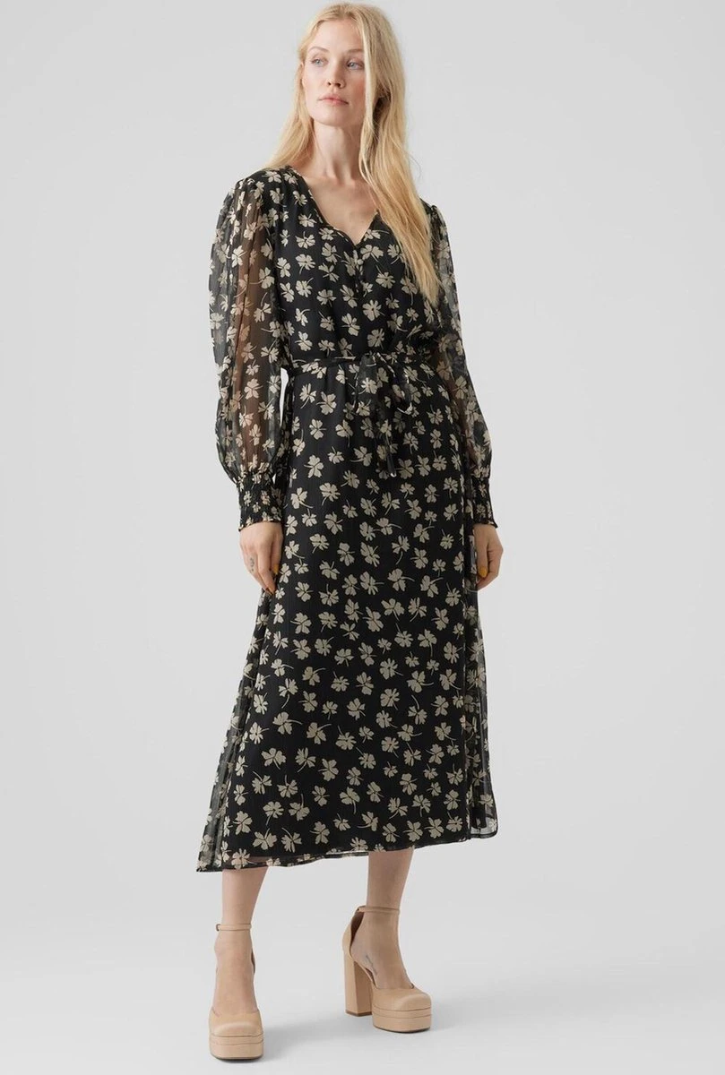 Vero Moda Jurk Vmpica L/s V-neck 7/8 Dress Wvn Btq Black Dames Maat - L 5 Vero Moda Jurk Vmpica L/s V-neck 7/8 Dress Wvn Btq Black Dames Maat - L - Afbeelding 3