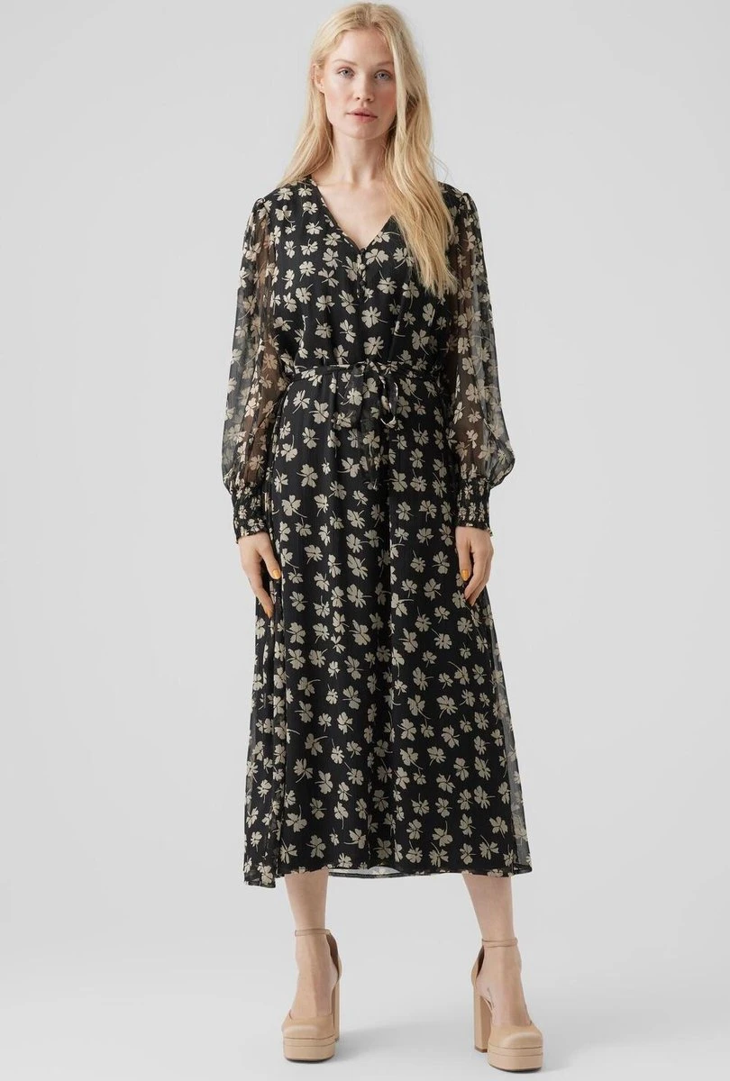 Vero Moda Jurk Vmpica L/s V-neck 7/8 Dress Wvn Btq Black Dames Maat - XL 5 Vero Moda Jurk Vmpica L/s V-neck 7/8 Dress Wvn Btq Black Dames Maat - XL - Afbeelding 3