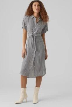 Vero Moda Jurk Vmbumpy Ss Calf Shirt Dress Noos 10279684 Snow White/india Ink Dames Maat - XS -Trendyo Trendy Winkel 813x1200 17