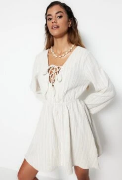 Trendyol Vrouwen Ballon Mouw V-hals Aangerimpelde Jurk Jurk -Trendyo Trendy Winkel 814x1200 20