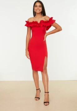 Trendyol Vrouwen Gepofte/ruche Mouw Carmen Kraag Bodycon Jurk -Trendyo Trendy Winkel 830x1200 58