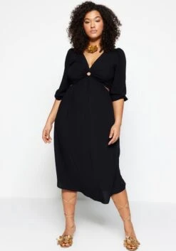 Trendyol Vrouwen Standaard Mouw V-hals A-lijn Plus Size Jurk