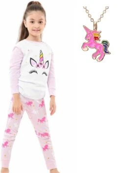 Eenhoorn Pyjama Roze Maat 110-116 (5-6 Jaar) Unicorn Pyjama Jurk Prinses + Eenhoorn Ketting