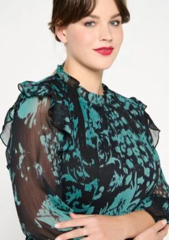 LOLALIZA Lange Jurk Met Ruches - Groen - Maat 42