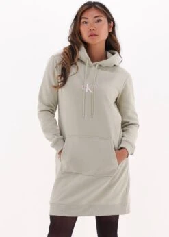 Calvin Klein Monogram Hoodie Dress Jurken Dames - Rok - Jurk - Beige - Maat S