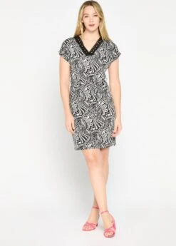 LOLALIZA Jurk Met Print - Zwart - Maat 38