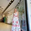 Merkloos MKL - Dames Jurk Lange Zomerjurk - Braziliaanse Mode, - Lente/ Zomer - Kleur Roze Met Bloemen - Elegant Vrolijke Jurk - Vintage - Maxi Jurk - Maat: S/M